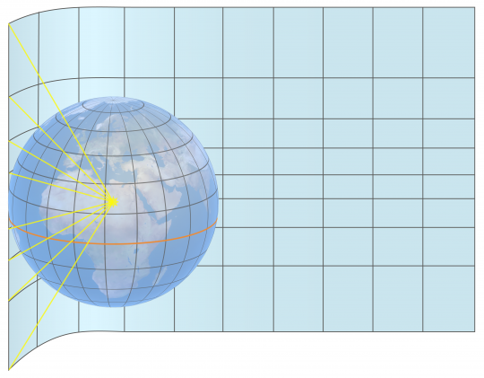 Z části rozvinuté Mercatorovo zobrazení